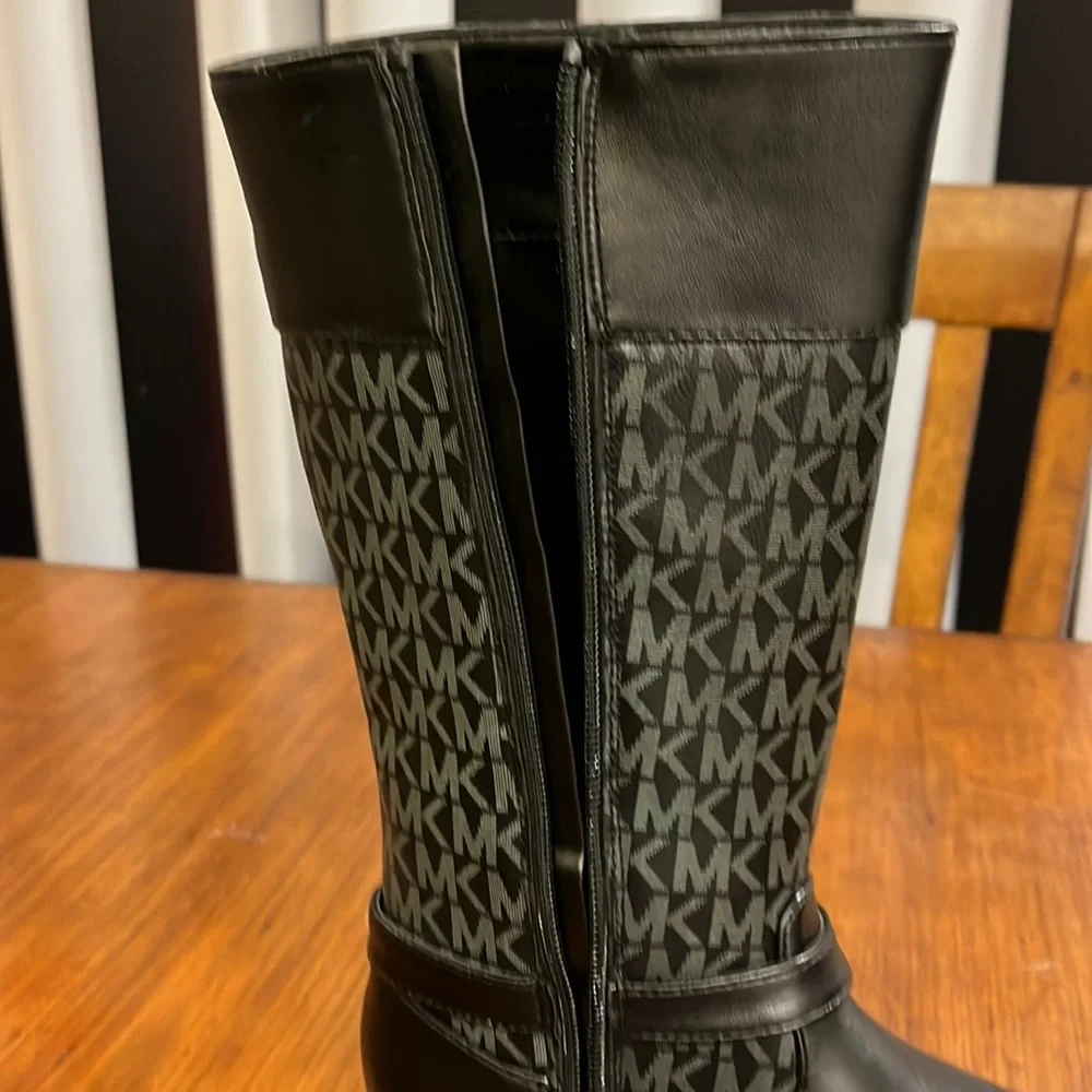 NWT Michael Kors Black MK Logo Tall Riding Boots with Gold Accent
